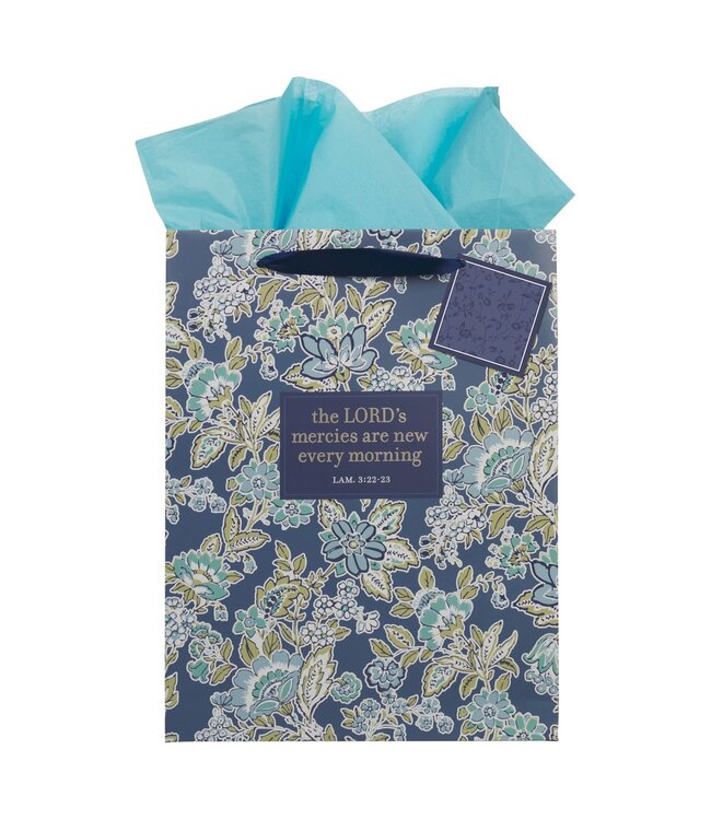 Morning Mercies Blue Green Floral Large Gift Bag Lam 3:22-23 | 大型禮物袋