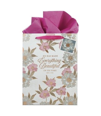 Christian Art Gifts Everything Beautiful Whimsical Blooms Large Portrait Gift Bag - Ecclesiastes 3:11 | 大型禮物袋