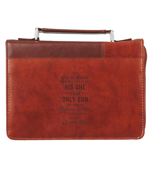 John 3:16 Two-Tone Brown Faux Leather Bible Cover With Cross | 仿皮聖經套