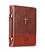 John 3:16 Two-Tone Brown Faux Leather Bible Cover With Cross | 仿皮聖經套