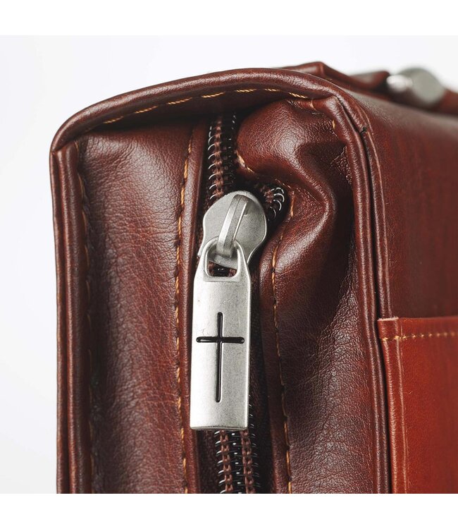 John 3:16 Two-Tone Brown Faux Leather Bible Cover With Cross | 仿皮聖經套