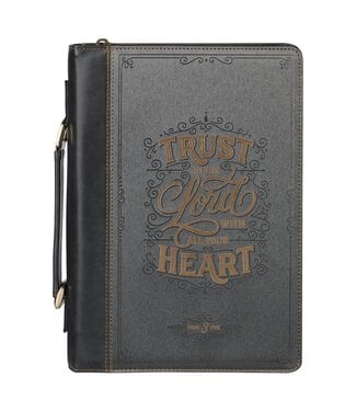 Christian Art Gifts Trust in the Lord Black and Gray Faux Leather Fashion Bible Cover - Proverbs 3:5 | 仿皮聖經套