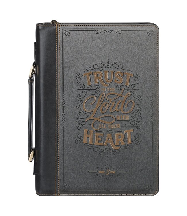 Trust in the Lord Black and Gray Faux Leather Fashion Bible Cover - Proverbs 3:5 | 仿皮聖經套