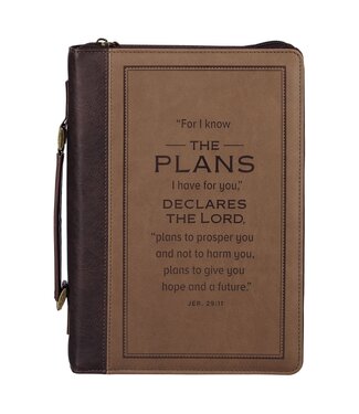 Christian Art Gifts The Plans Cocoa Brown and Taupe Faux Leather Classic Bible Cover - Jeremiah 29:11  | 仿皮聖經套