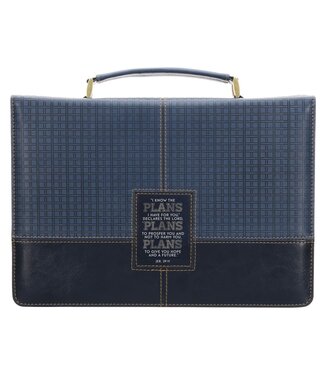 Christian Art Gifts The Plans Modern Blue Grid Faux Leather Bible Cover - Jeremiah 29:11 | 仿皮聖經套