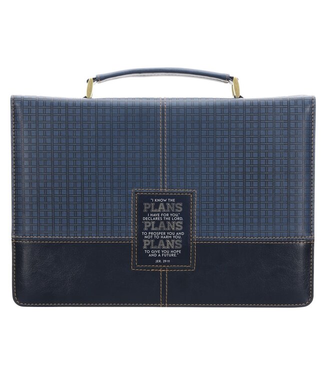 The Plans Modern Blue Grid Faux Leather Bible Cover - Jeremiah 29:11 | 仿皮聖經套