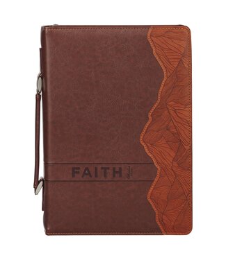 Christian Art Gifts Faith Burnt Chestnut Brown Faux Leather Classic Bible Cover - Matthew 17:20 | 仿皮聖經套