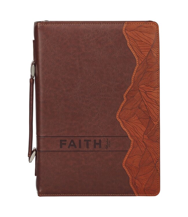 Faith Burnt Chestnut Brown Faux Leather Classic Bible Cover - Matthew 17:20 | 仿皮聖經套
