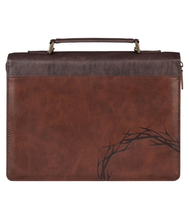 Crown of Thorns Brown Faux Leather Classic Bible Cover - Isaiah 53:3 | 仿皮聖經套