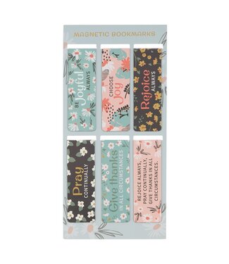 Christian Art Gifts Joy Mint Floral Magnetic Bookmark Set - 1 Thessalonians 5:16-18  | 磁性書籤套裝