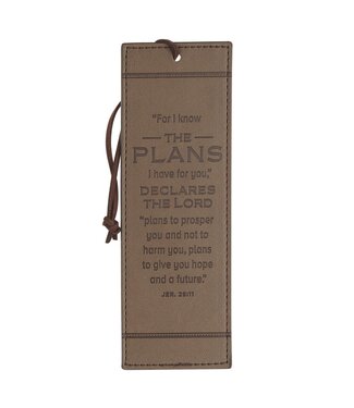 Christian Art Gifts The Plans Cocoa Brown and Taupe Faux Leather Bookmark - Jeremiah 29:11 | 仿皮書籤