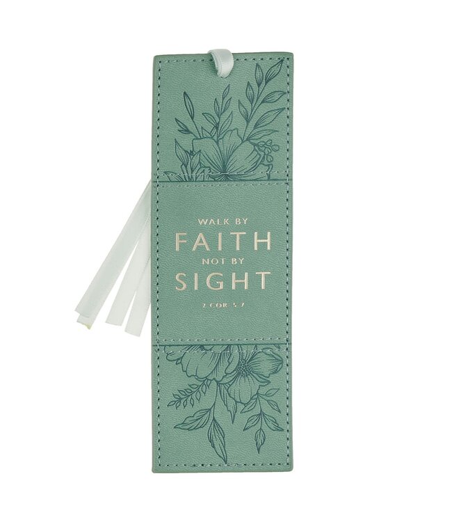 Faith Teal Floral Faux Leather Bookmark - 2 Corinthians 5:7 | 仿皮書籤