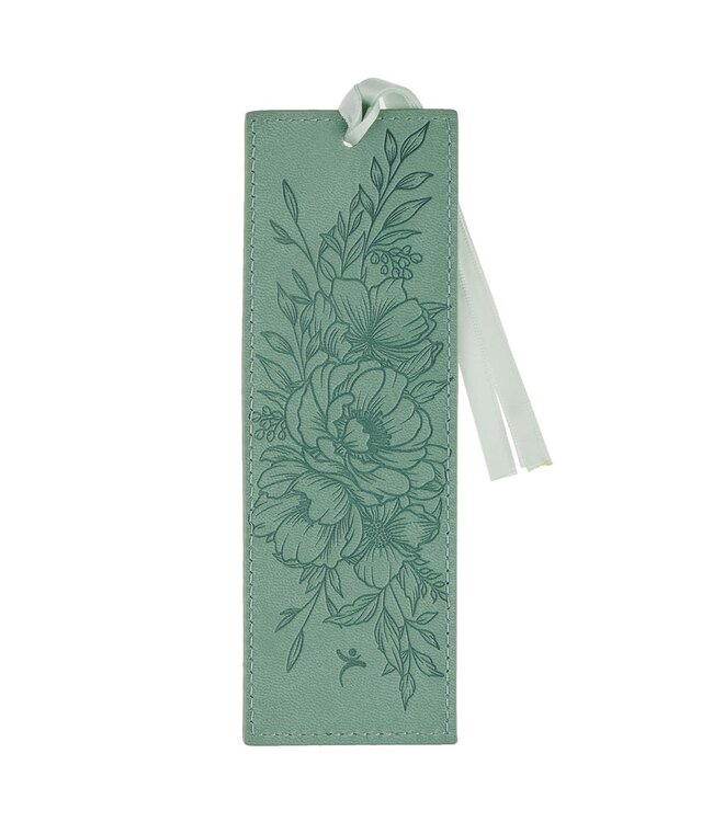 Faith Teal Floral Faux Leather Bookmark - 2 Corinthians 5:7 | 仿皮書籤