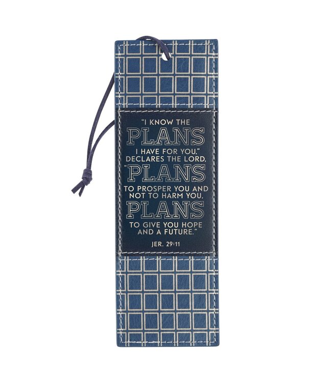 Plans Modern Blue Grid Faux Leather Bookmark - Jeremiah 29:11 | 仿皮書籤