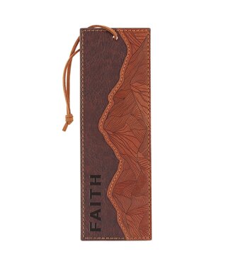 Christian Art Gifts Faith Can Move Mountains Brown Faux Leather Bookmark - Matthew 17:20 | 仿皮書籤