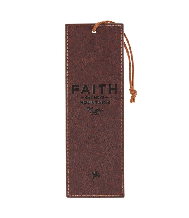 Faith Can Move Mountains Brown Faux Leather Bookmark - Matthew 17:20 | 仿皮書籤