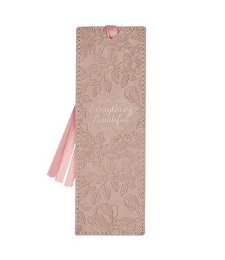 Christian Art Gifts Everything Beautiful Blush Floral Faux Leather Bookmark - Ecclesiastes 3:11 | 仿皮書籤
