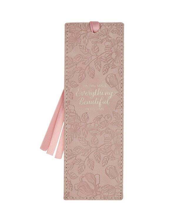 Everything Beautiful Blush Floral Faux Leather Bookmark - Ecclesiastes 3:11 | 仿皮書籤