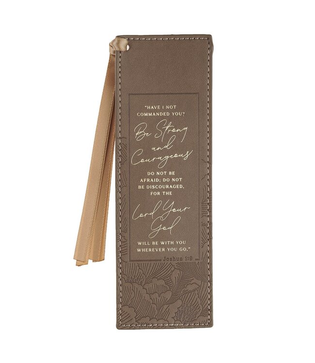 Strong and Courageous Brown Faux Leather Bookmark - Joshua 1:9 | 仿皮書籤