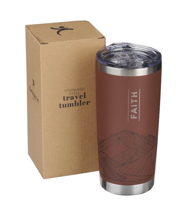 Faith Brown Stainless Steel Travel Tumbler - Matthew 17:20 | 不鏽鋼旅行杯