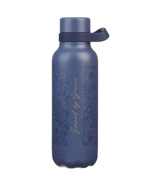 Christian Art Gifts Saved by Grace Blue Floral Stainless Steel Water Bottle | 不鏽鋼水瓶