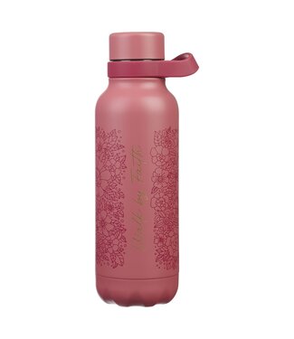 Christian Art Gifts Walk by Faith Rose Floral Stainless Steel Water Bottle | 不鏽鋼保溫水瓶