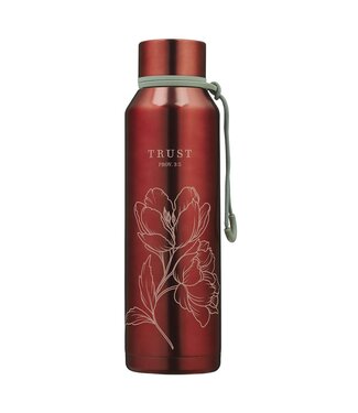 Christian Art Gifts Trust Metallic Pomegranate Red Stainless Steel Water Bottle - Proverbs 3:5 | 不鏽鋼保溫水瓶
