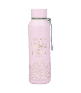 Christian Art Gifts Things Are Possible Pink Stainless Steel Water Bottle - Matthew 19:26 | 不鏽鋼保溫水瓶