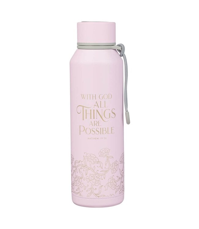 Things Are Possible Pink Stainless Steel Water Bottle - Matthew 19:26 | 不鏽鋼保溫水瓶
