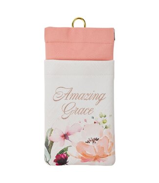 Christian Art Gifts Amazing Grace Cream and Coral Floral Faux Leather Double Eyeglass Case | 仿皮眼鏡袋