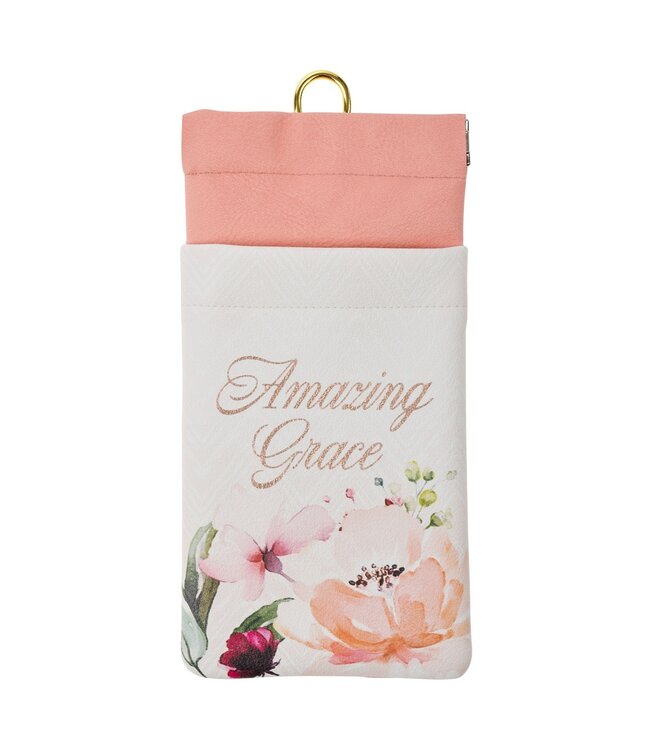 Amazing Grace Cream and Coral Floral Faux Leather Double Eyeglass Case | 仿皮眼鏡袋
