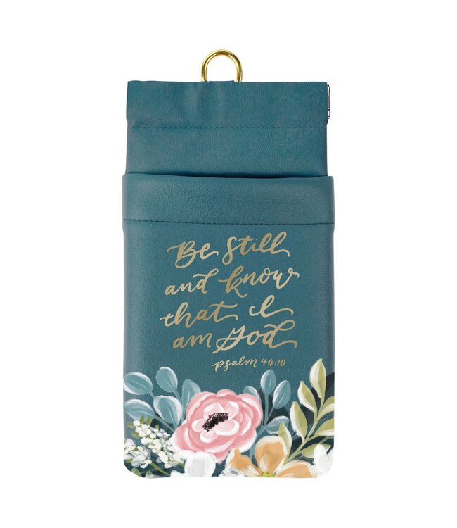 Be Still Teal Floral Faux Leather Double Eyeglass Case - Psalm 46:10 | 仿皮眼鏡袋