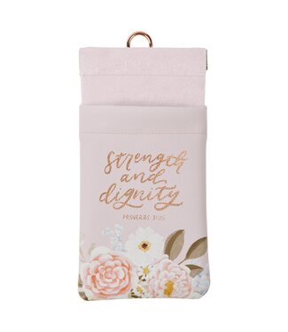 Christian Art Gifts Strength and Dignity Pink Floral Faux Leather Double Eyeglass Case - Proverbs 31:25 | 仿皮眼鏡袋