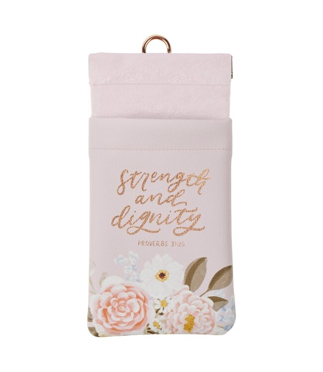 Strength and Dignity Pink Floral Faux Leather Double Eyeglass Case - Proverbs 31:25 | 仿皮眼鏡袋