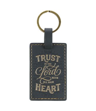 Christian Art Gifts Trust in the Lord Charcoal Gray Faux Leather Keychain - Proverbs 3:5 | 仿皮鑰匙圈