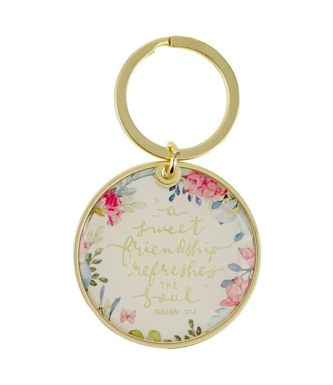 Sweet Friendship Bright Floral Wreath Keychain - Proverbs 27:9 | 金屬鑰匙圈