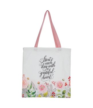 Christian Art Gifts A Grateful Heart Pink Floral Tote Bag | 環保提袋