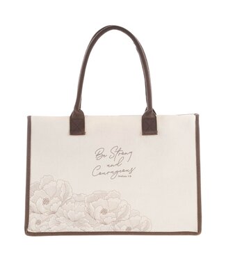 Christian Art Gifts Be Strong and Courageous Floral Canvas Tote Bag - Joshua 1:9 | 帆布手提袋