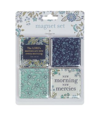 Christian Art Gifts Morning Mercies Blue and Green Floral Magnet Set - Lamentations 3:22–23 | 冰箱貼套裝