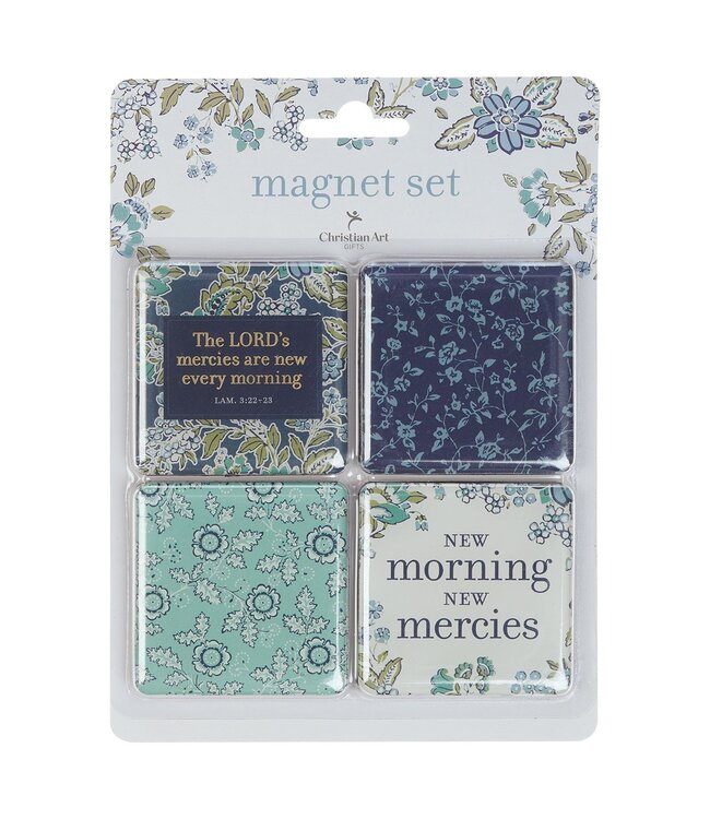 Morning Mercies Blue and Green Floral Magnet Set - Lamentations 3:22–23 | 冰箱貼套裝