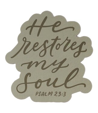 Christian Art Gifts He Restores My Soul Green Magnet - Psalm 23:3 | 冰箱貼