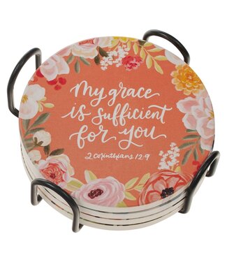 Christian Art Gifts Faithful Florals Ceramic Coaster Set | 陶瓷杯墊套裝