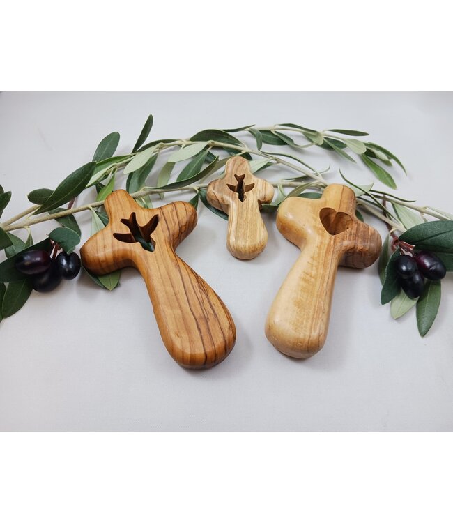 Bethlehem Olive Wood Comfort Cross: Handheld Palm Cross, Heart (large size) | 手工橄欖木療癒十字架（愛心）