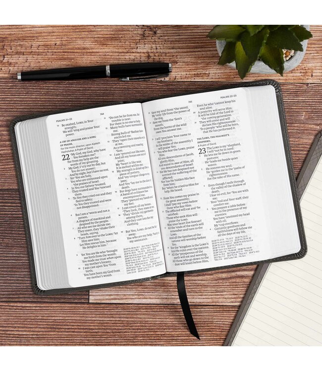 NASB Large Print Compact Reference Bible, Charcoal LeatherTouch