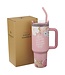 God is With Her Pink Floral 40 oz Stainless Steel Tumbler with Straw | 40 盎司不鏽鋼旅行杯連吸管