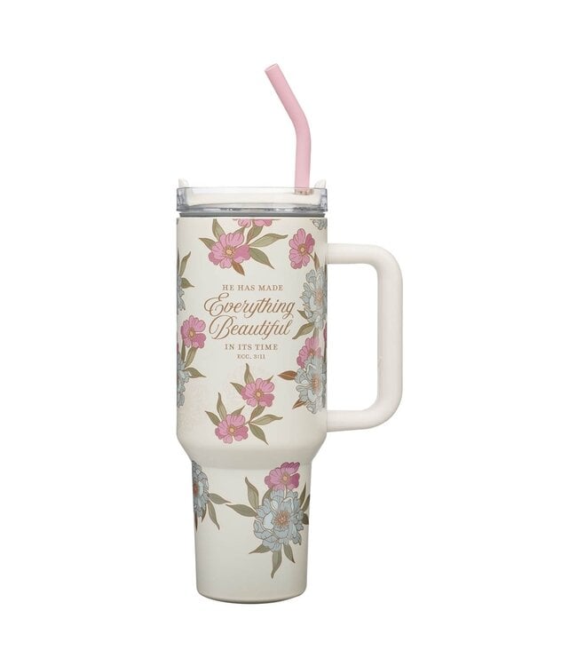 Everything Beautiful Whimsical Blooms 40 oz Stainless Steel Travel Tumbler - Ecclesiastes 3:11 | 40 盎司不鏽鋼旅行杯連吸管