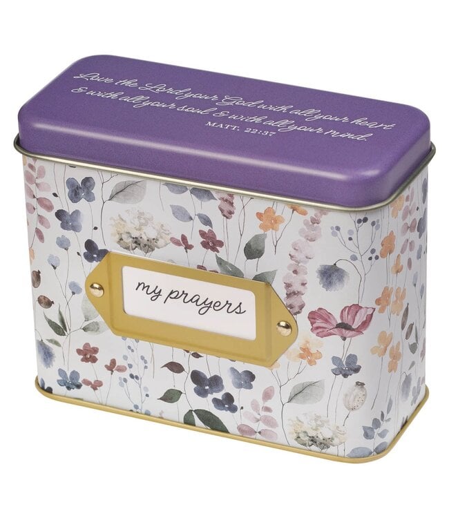 Love the Lord Purple Wildflower Prayer Cards in Tin - Matthew 22:37 | 鐵盒裝祈禱卡