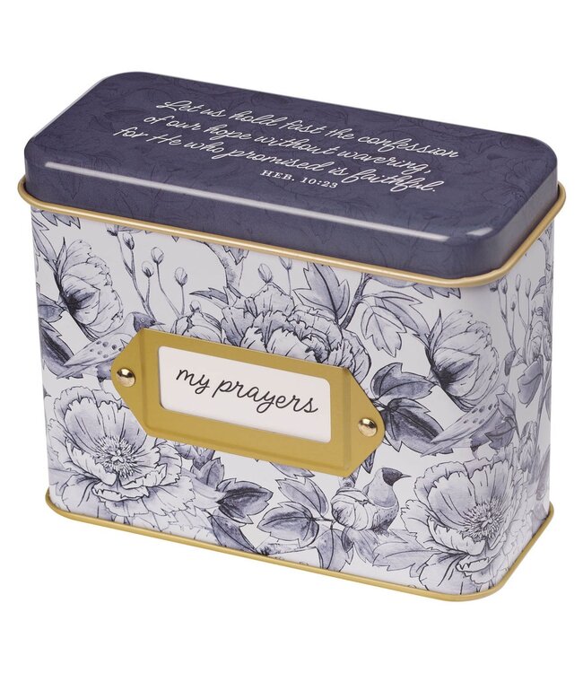 Confession of Our Hope Blue Floral Prayer Cards in Tin - Hebrews 10:23 | 鐵盒裝祈禱卡