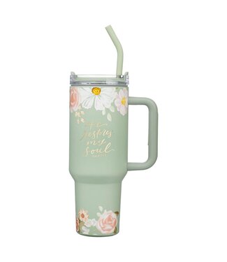 Christian Art Gifts He Restores My Soul 40 oz Stainless Steel Travel Tumbler - Psalm 23:3 | 40盎司不鏽鋼吸管杯