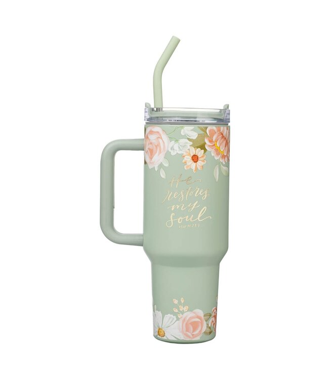 He Restores My Soul 40 oz Stainless Steel Travel Tumbler - Psalm 23:3 | 40盎司不鏽鋼吸管杯